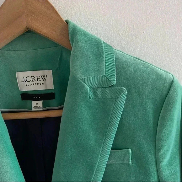 J. Crew Collection Willa blazer in tipped stretch velvet Green Sz 2 Tall - Picture 11 of 12